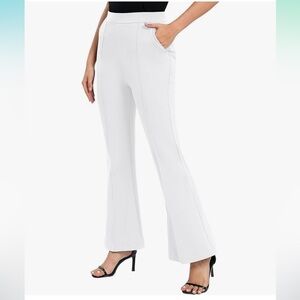 Women's White High Waist Flare Leg Leggings with Pockets size Medium